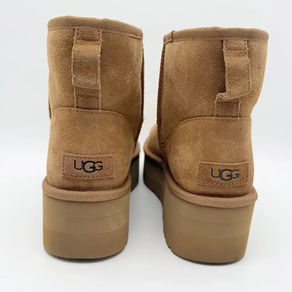 UGG Womens Classic Mini Platform Bootie US 9 EU 40 Chestnut Suede EUC